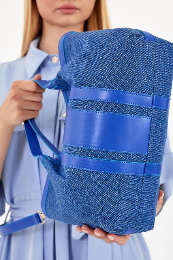 Havana Deniz Mavisi Kumaş Detaylı Kadın El Çantası - 8