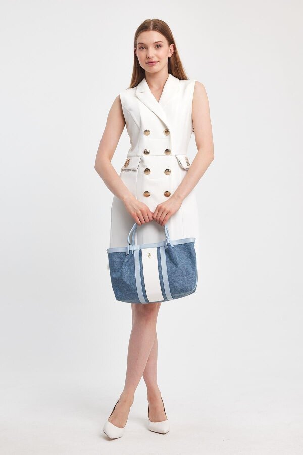 Havana Gökyüzü Mavisi Kumaş Detaylı Kadın El Çantası - 3