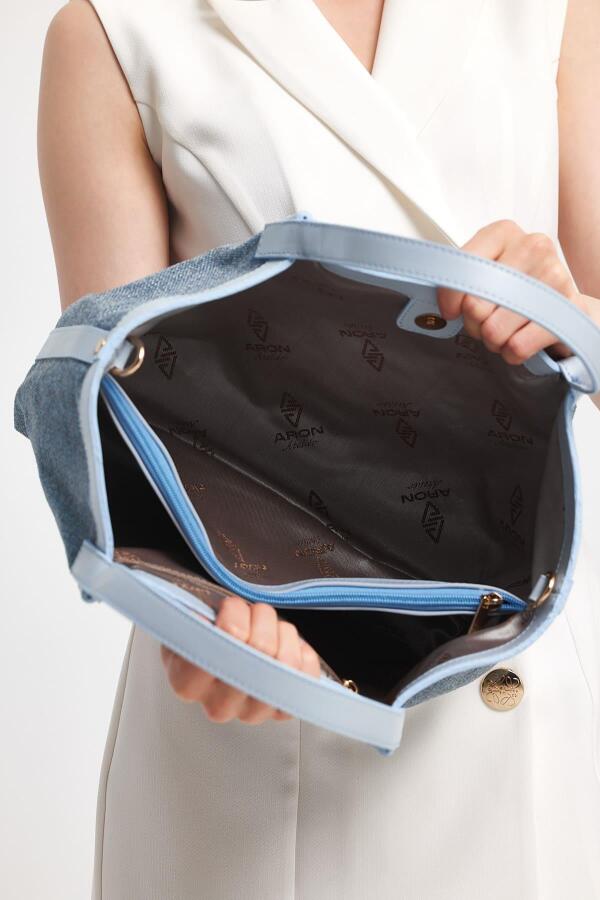 Havana Gökyüzü Mavisi Kumaş Detaylı Kadın El Çantası - 8