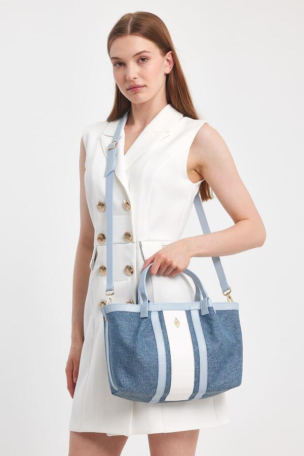 Havana Gökyüzü Mavisi Kumaş Detaylı Kadın El Çantası - 11