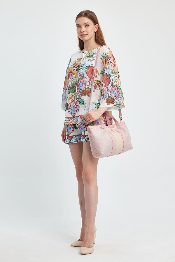 Havana Gül Pembesi Kumaş Detaylı Kadın El Çantası - 3