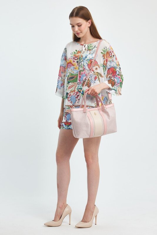 Havana Gül Pembesi Kumaş Detaylı Kadın El Çantası - 4