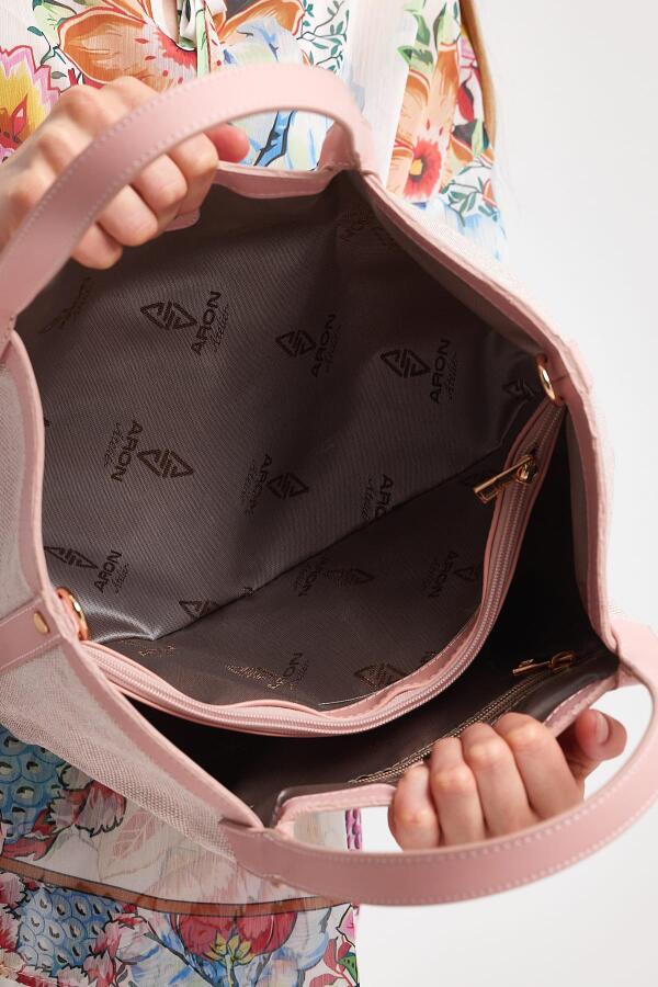 Havana Gül Pembesi Kumaş Detaylı Kadın El Çantası - 10