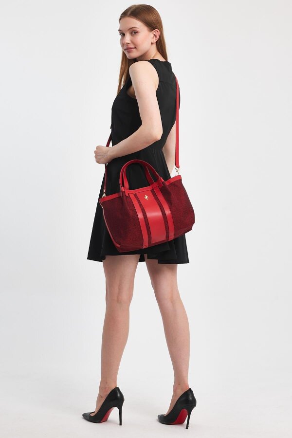 Havana Kırmızı Kumaş Detaylı Kadın El Çantası - 7