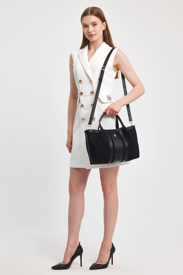 Havana Siyah Kumaş Detaylı Kadın El Çantası - 3