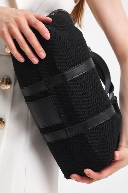 Havana Siyah Kumaş Detaylı Kadın El Çantası - 8