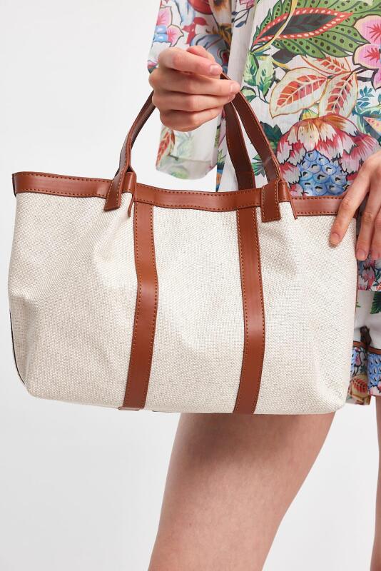 Havana Taba Kumaş Detaylı Kadın El Çantası - 4