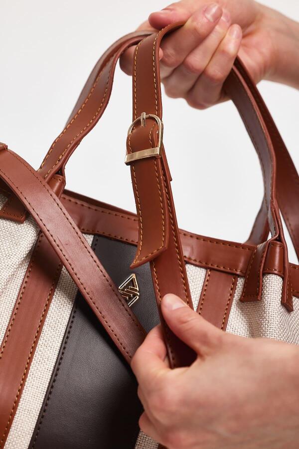 Havana Taba Kumaş Detaylı Kadın El Çantası - 5