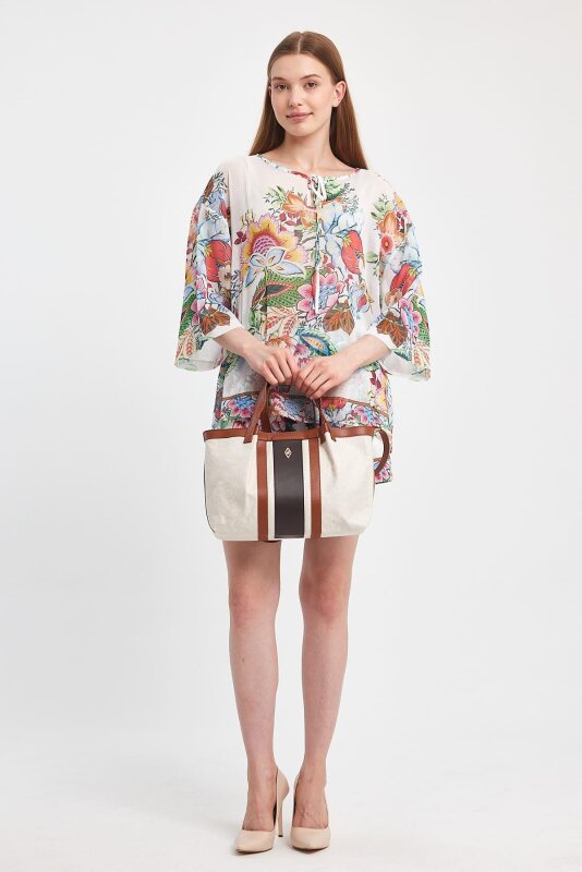 Havana Taba Kumaş Detaylı Kadın El Çantası - 7