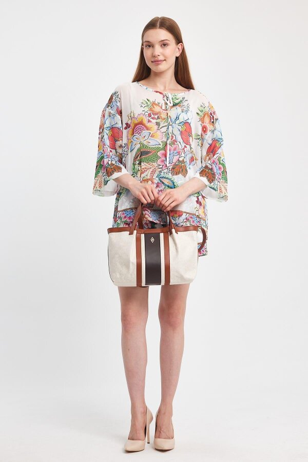 Havana Taba Kumaş Detaylı Kadın El Çantası - 7