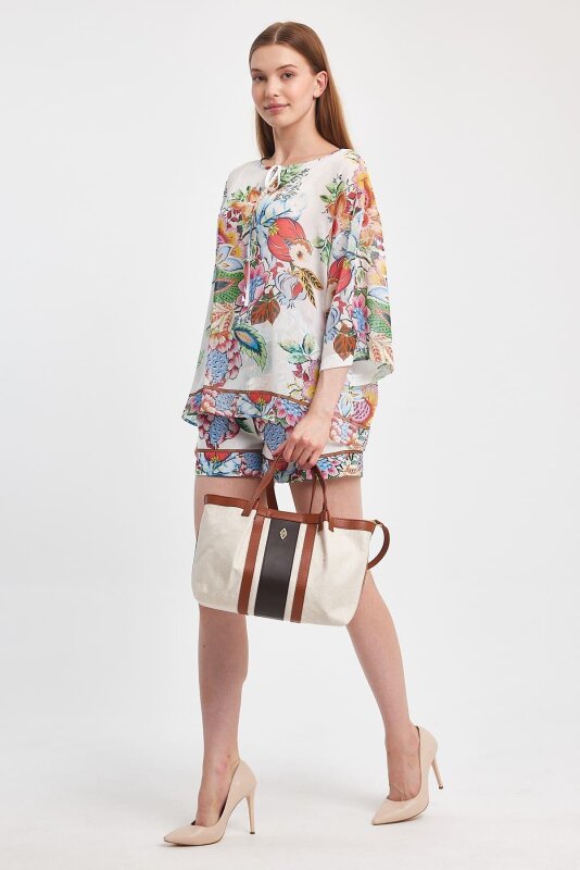 Havana Taba Kumaş Detaylı Kadın El Çantası - 9