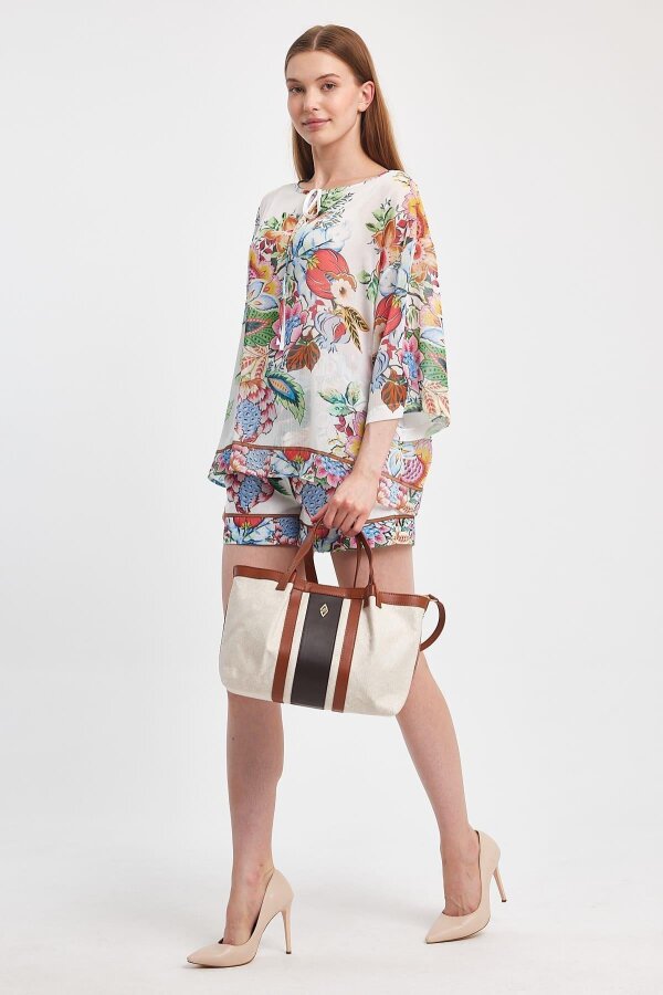 Havana Taba Kumaş Detaylı Kadın El Çantası - 9