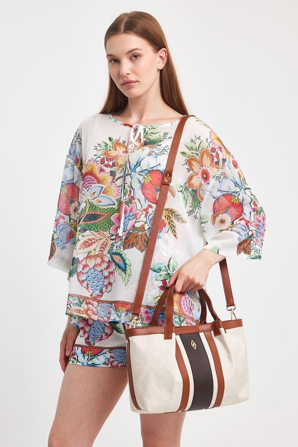 Havana Taba Kumaş Detaylı Kadın El Çantası - 11