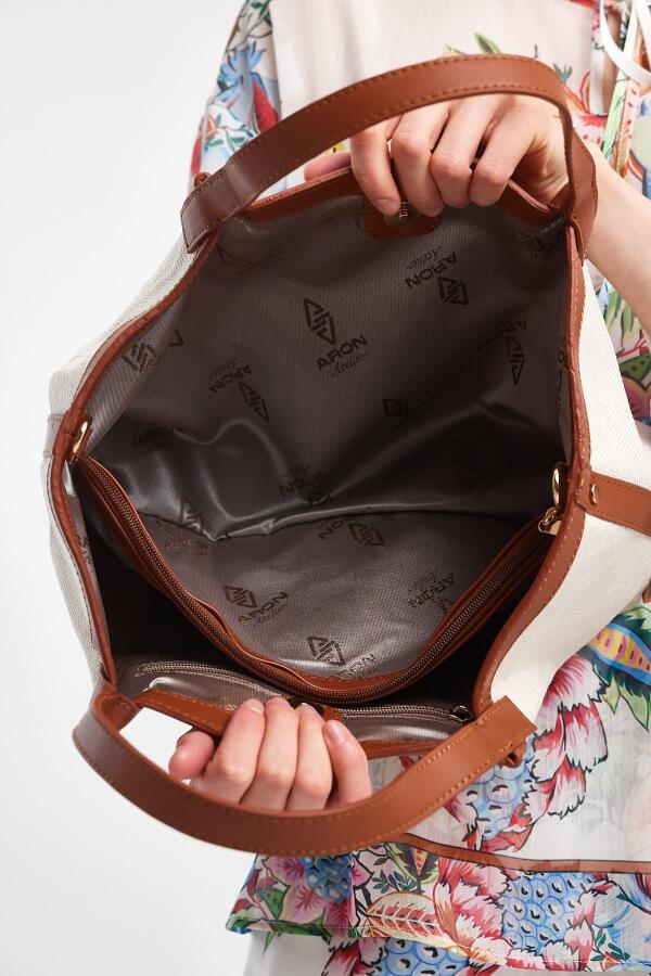 Havana Taba Kumaş Detaylı Kadın El Çantası - 12