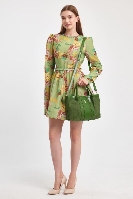 Havana Yeşil Kumaş Detaylı Kadın El Çantası