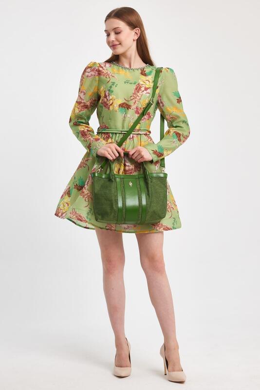 Havana Yeşil Kumaş Detaylı Kadın El Çantası - 2