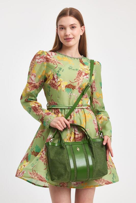 Havana Yeşil Kumaş Detaylı Kadın El Çantası - 3