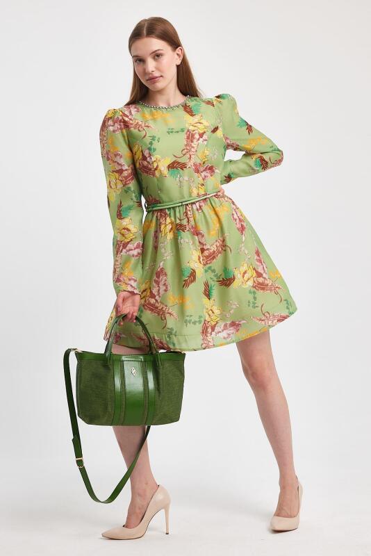 Havana Yeşil Kumaş Detaylı Kadın El Çantası - 5