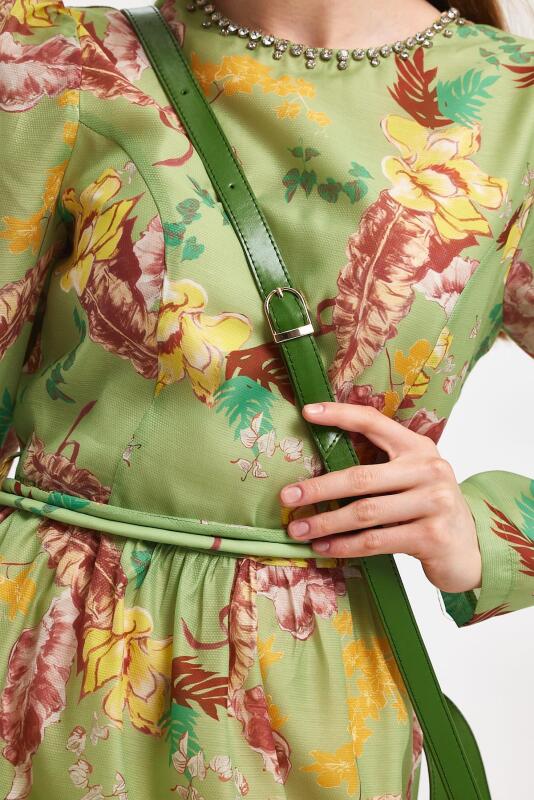 Havana Yeşil Kumaş Detaylı Kadın El Çantası - 6