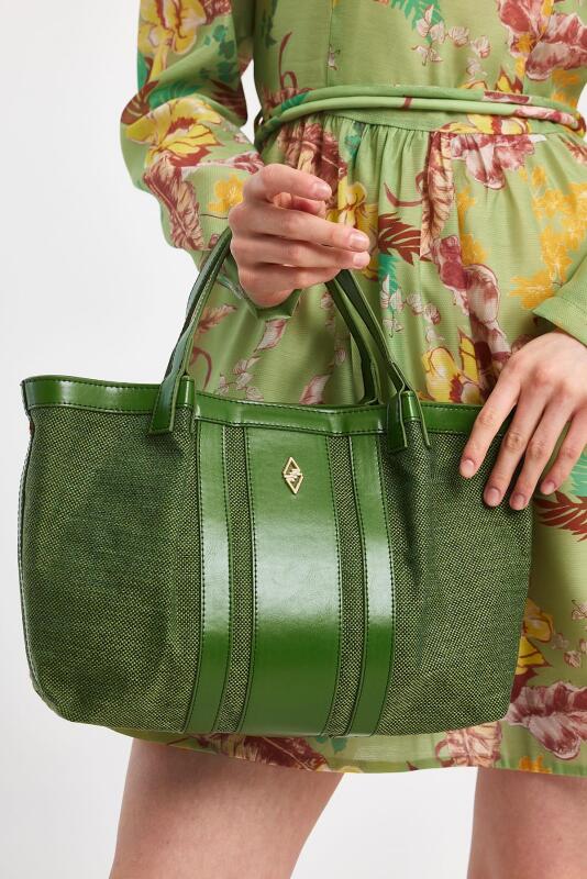 Havana Yeşil Kumaş Detaylı Kadın El Çantası - 7