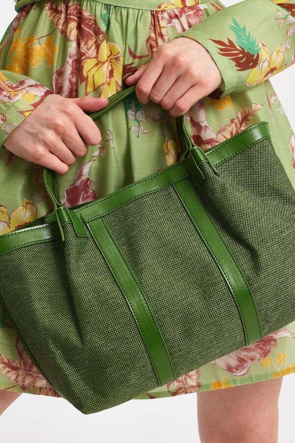Havana Yeşil Kumaş Detaylı Kadın El Çantası - 9