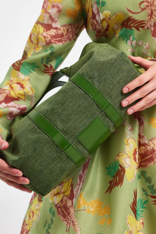 Havana Yeşil Kumaş Detaylı Kadın El Çantası - 10