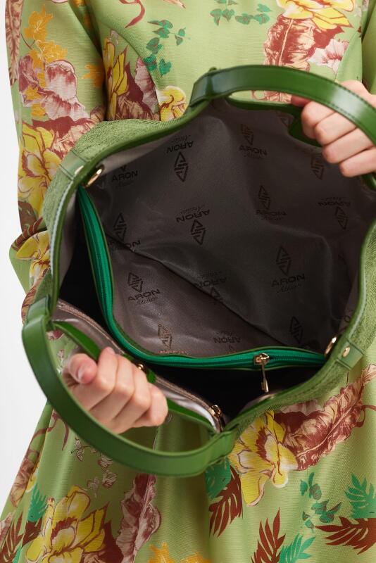 Havana Yeşil Kumaş Detaylı Kadın El Çantası - 11