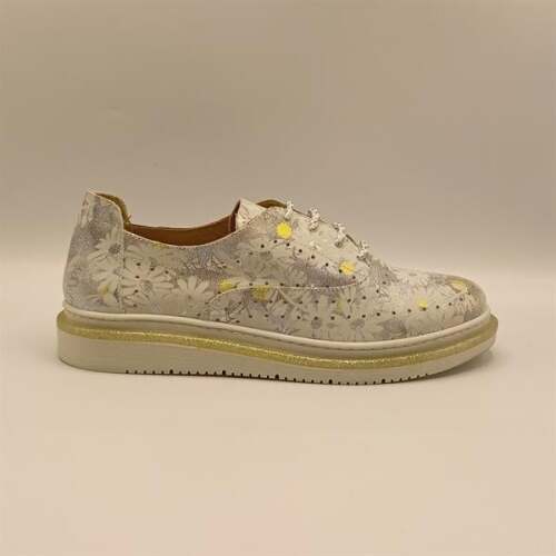 Jenny Gümüş Deri Çiçek Desenli Kadın Sneaker