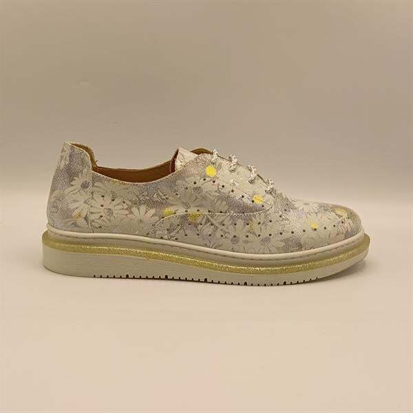 Jenny Gümüş Deri Çiçek Desenli Kadın Sneaker - 1