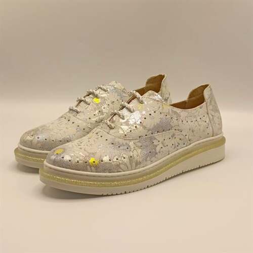 Jenny Gümüş Deri Çiçek Desenli Kadın Sneaker - 4