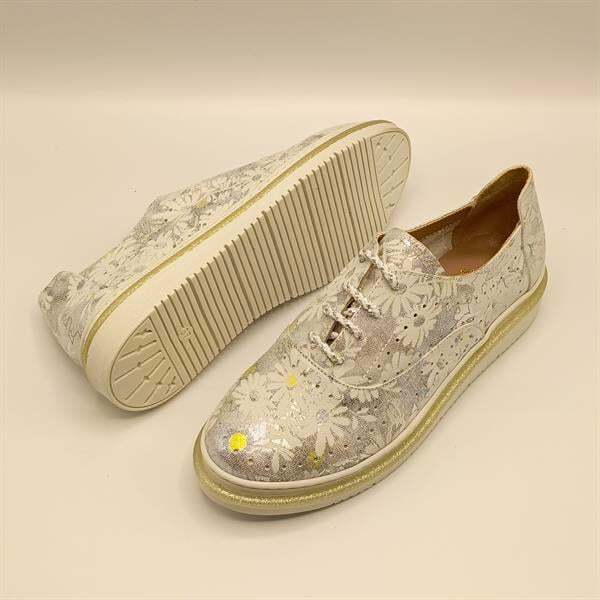 Jenny Gümüş Deri Çiçek Desenli Kadın Sneaker - 5