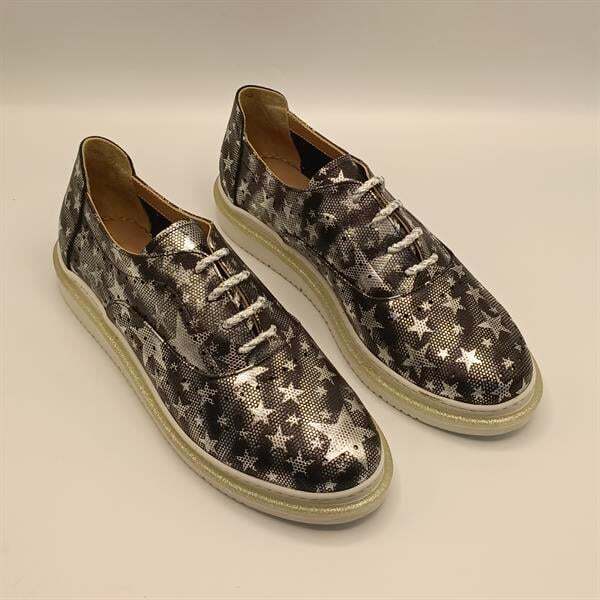 Jenny Siyah Deri  Yıldız Desenli Kadın Sneaker - 2