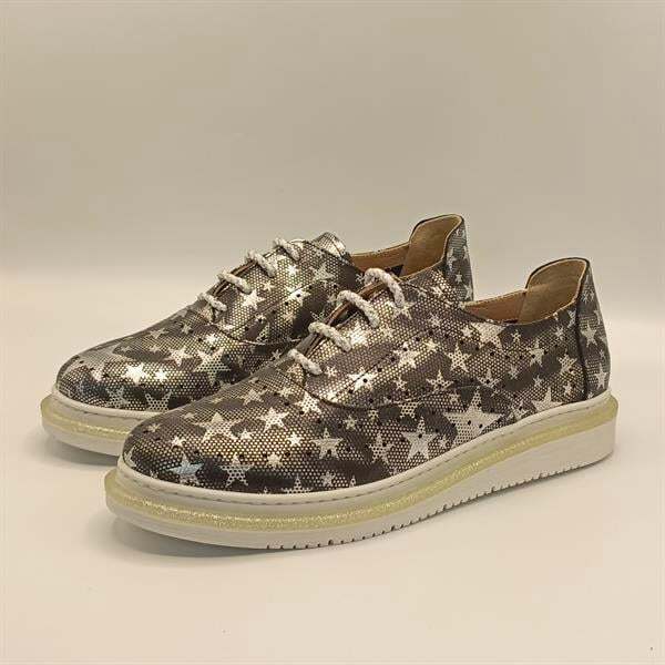 Jenny Siyah Deri  Yıldız Desenli Kadın Sneaker - 4