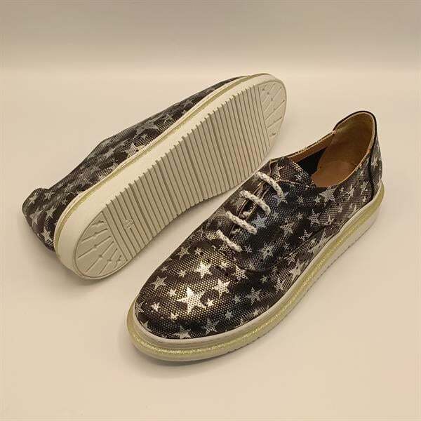Jenny Siyah Deri  Yıldız Desenli Kadın Sneaker - 5