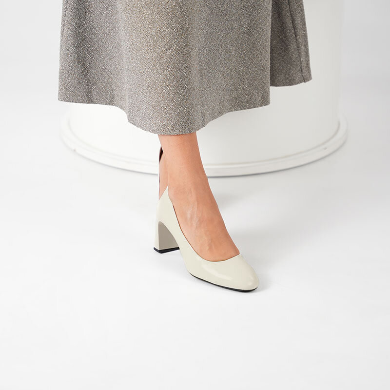 Kaila Krem Deri Kalın Topuklu Kadın Ayakkabı - 2