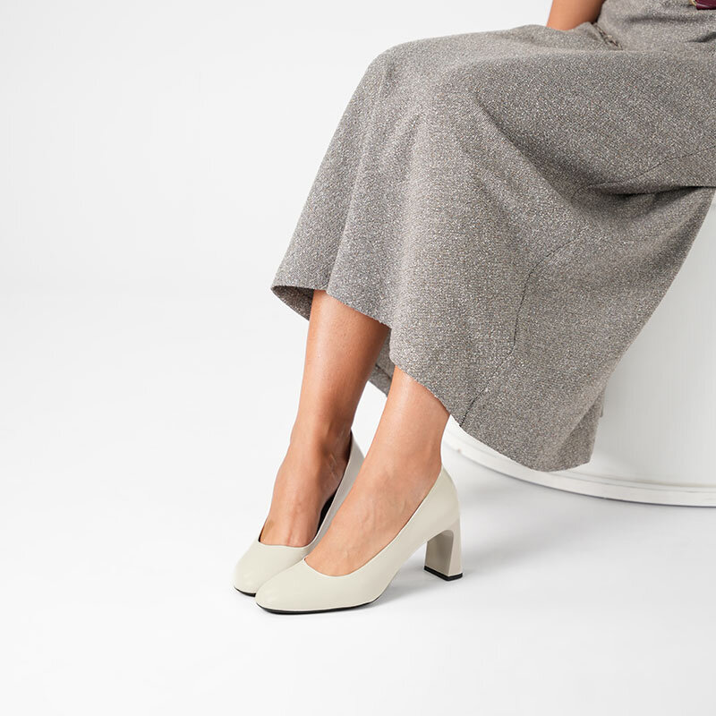 Kaila Krem Deri Kalın Topuklu Kadın Ayakkabı - 1