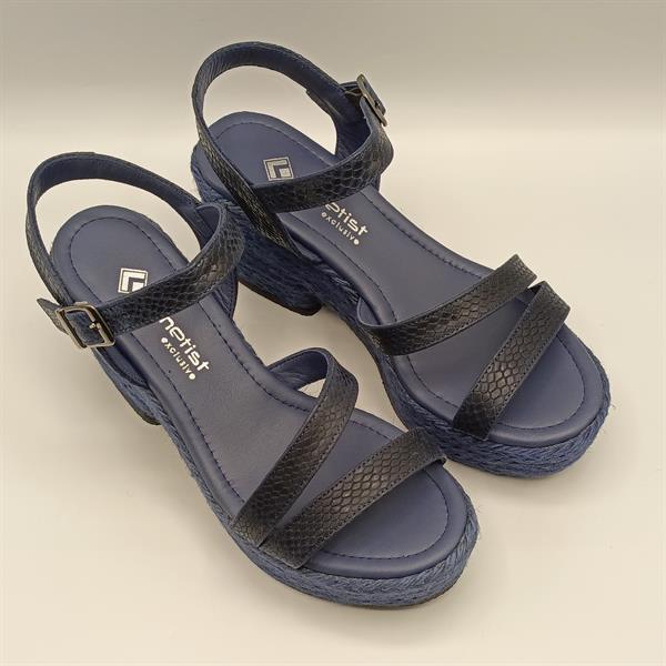 Lonna Lacivert Deri Dolgu Topuk Sandalet - 2