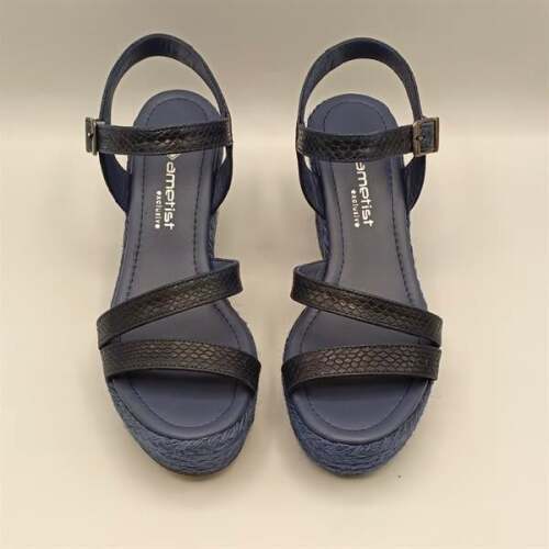 Lonna Lacivert Deri Dolgu Topuk Sandalet - 3