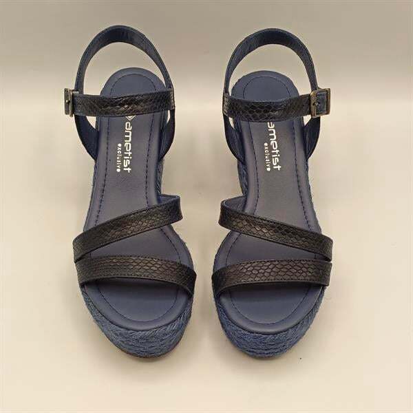 Lonna Lacivert Deri Dolgu Topuk Sandalet - 3