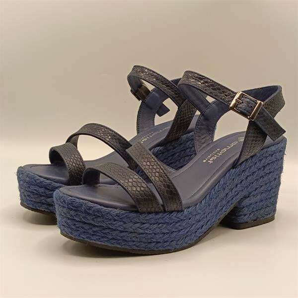Lonna Lacivert Deri Dolgu Topuk Sandalet - 4