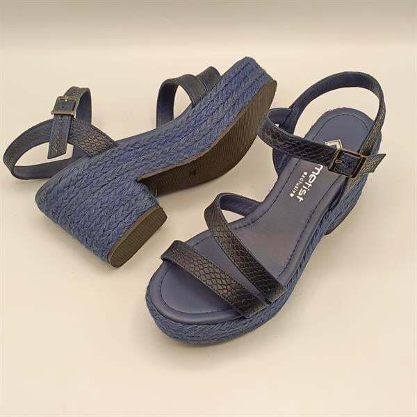 Lonna Lacivert Deri Dolgu Topuk Sandalet - 5