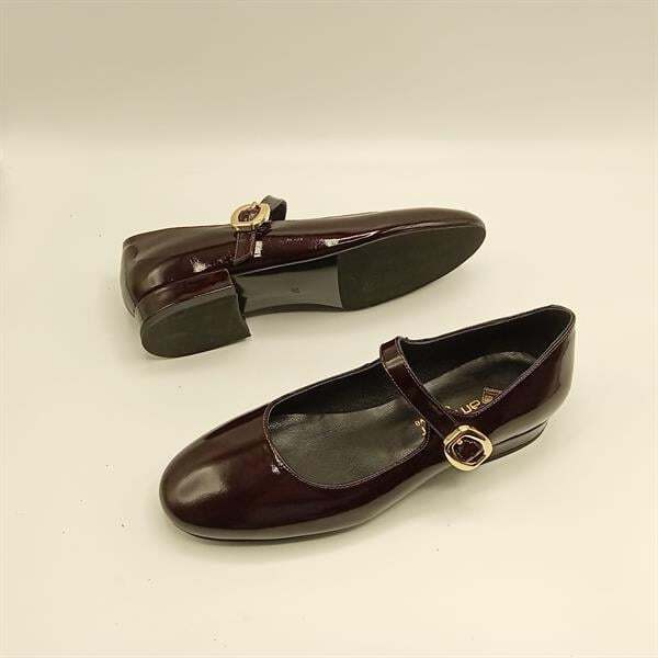 Marry Bordo Parlak Deri Küt Burun Kısa Topuklu Kadın Ayakkabı - 4