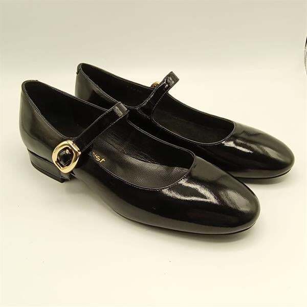 Marry Siyah Parlak Deri Küt Burun Kısa Topuklu Kadın Ayakkabı - 1