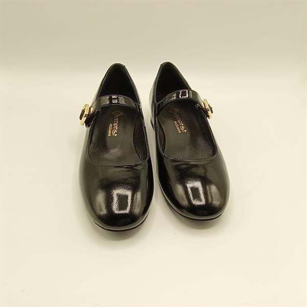 Marry Siyah Parlak Deri Küt Burun Kısa Topuklu Kadın Ayakkabı - 2