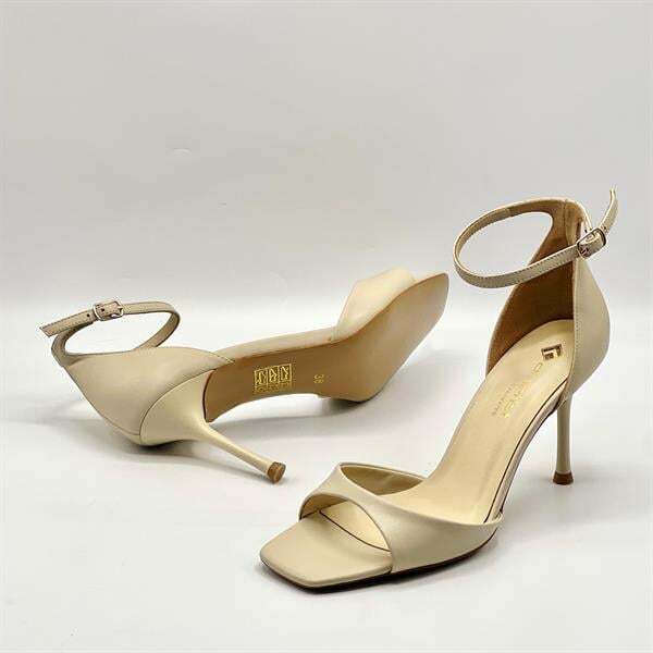 Marta %100 Gerçek Deri Bej Topuklu Sandalet – Milano Ökçe, Neolit Taban - 5