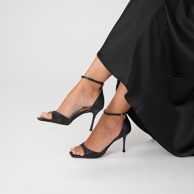 Marta %100 Gerçek Deri Siyah Topuklu Sandalet – Milano Ökçe, Neolit Taban - 3