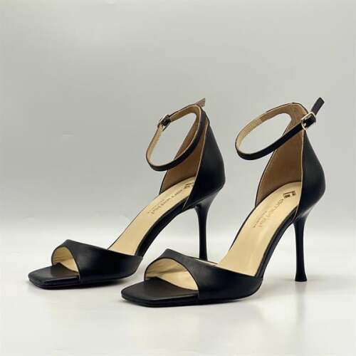 Marta %100 Gerçek Deri Siyah Topuklu Sandalet – Milano Ökçe, Neolit Taban - 4