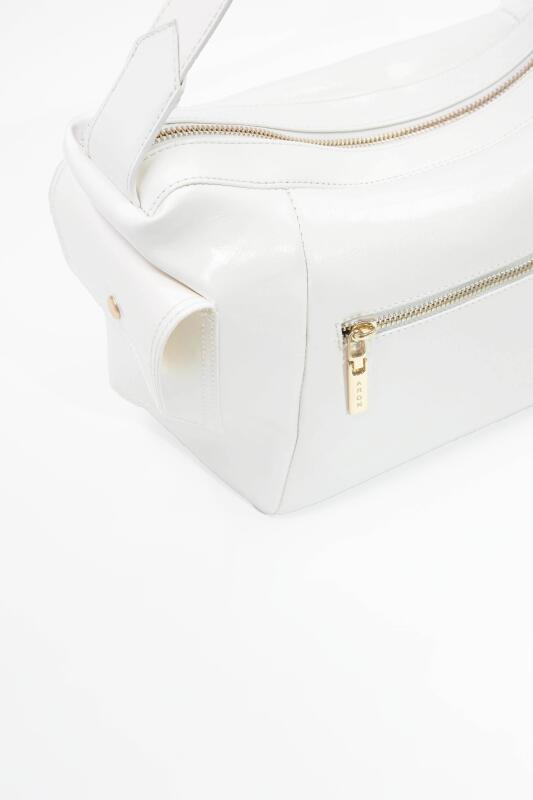 Martina Beyaz Kırışık Mat Rugan Kadın Omuz Ve Çapraz Çantası - 3