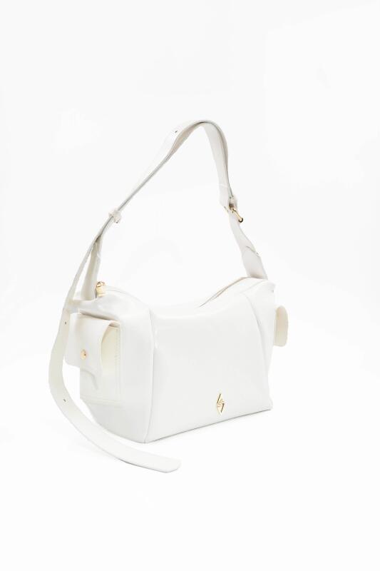 Martina Beyaz Kırışık Mat Rugan Kadın Omuz Ve Çapraz Çantası - 4