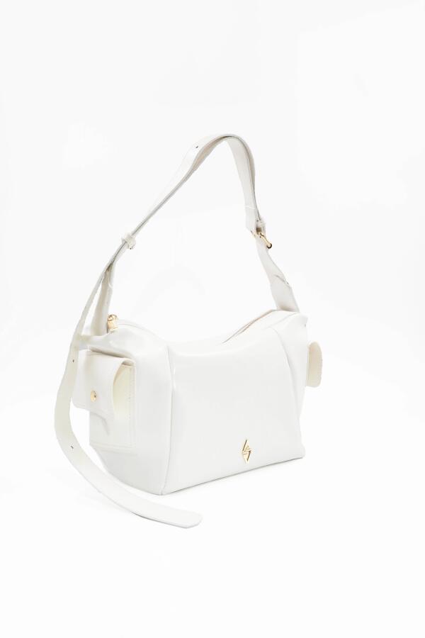 Martina Beyaz Kırışık Mat Rugan Kadın Omuz Ve Çapraz Çantası - 4